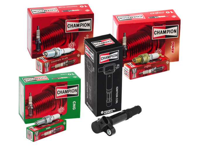 Package view wipers oil filter spark plugs by Champion